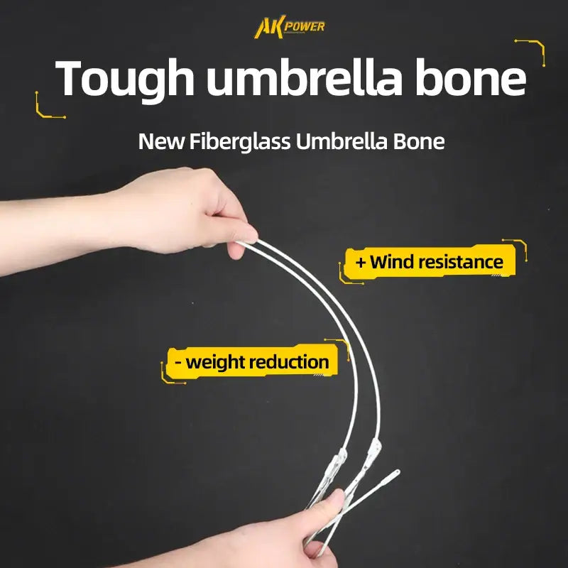 Durable fiberglass umbrella bone for enhanced wind resistance in a folding umbrella hat for fishing